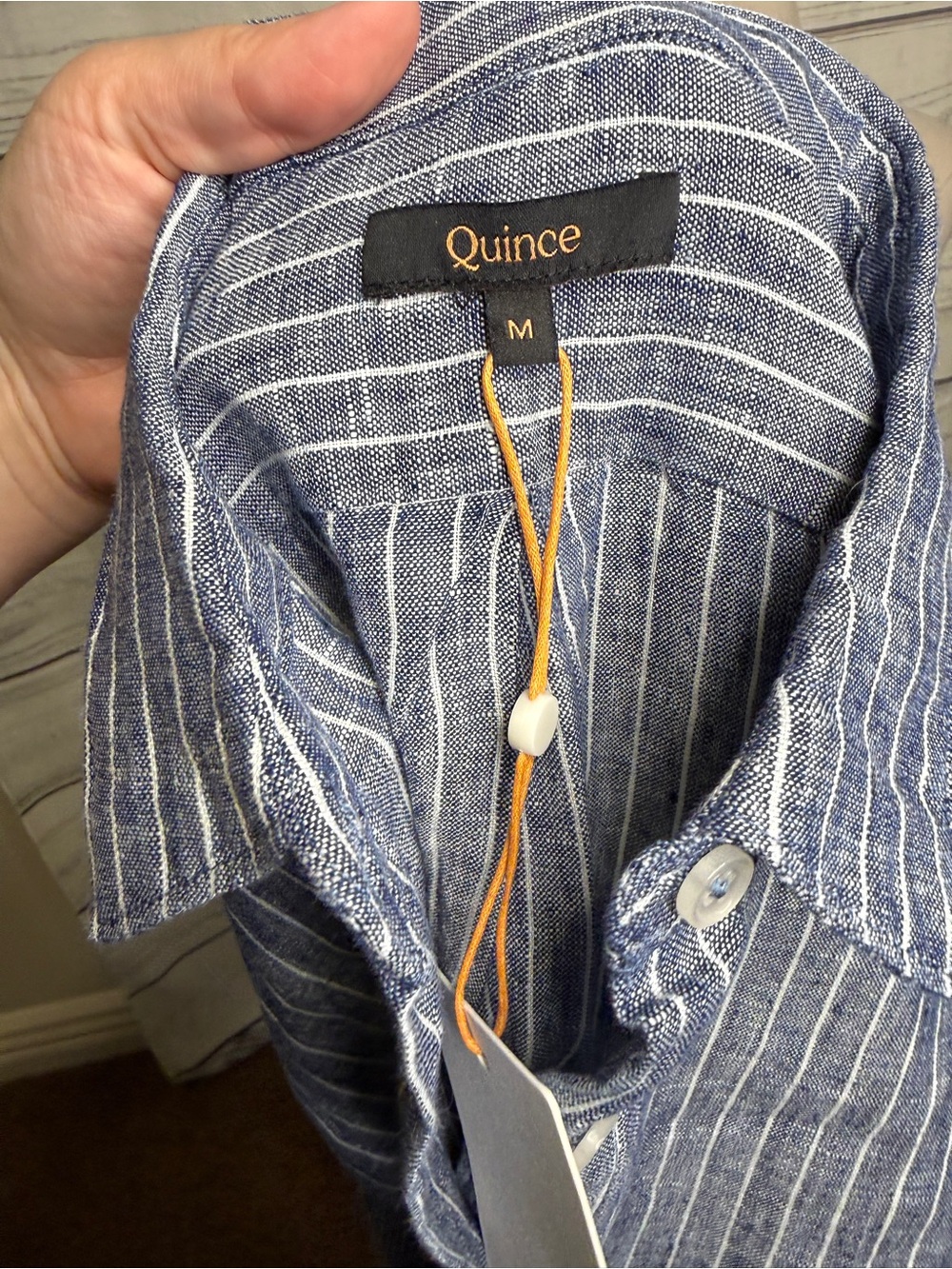 Quince Linen Blue and White Vertical Stripe Button-Down Shirt - Picture 4 of 5